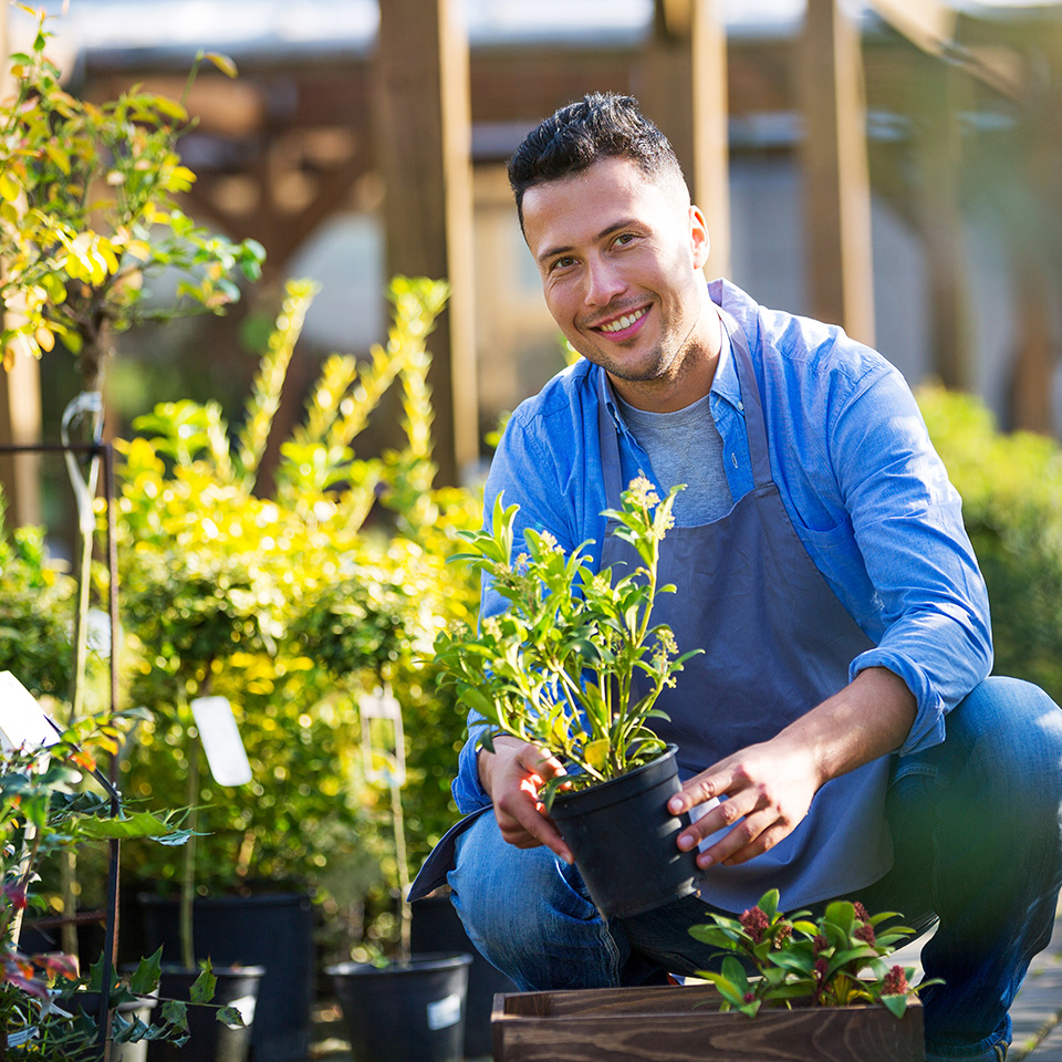 Man working in garden center